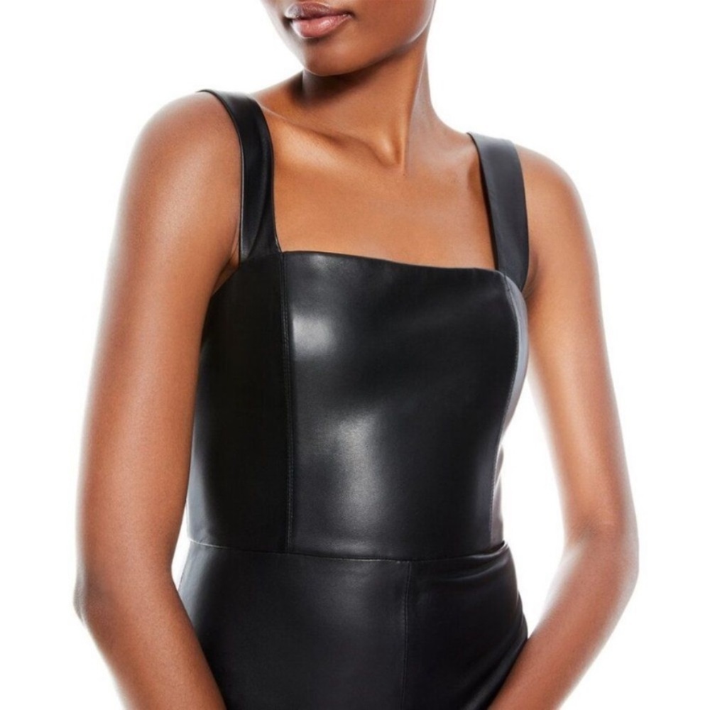 Alice + Olivia Avelina Black Vegan Leather Wide Leg Jumpsuit Size 2 - Picture 6 of 8